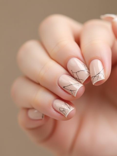 Example of chic minimalist line art on neutral nails