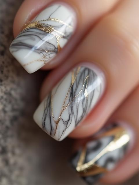 Example of elegant marble effect nail art