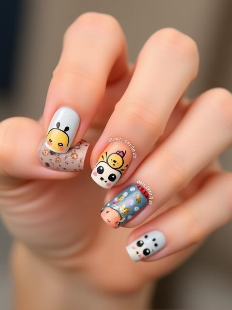 Example of cute character-inspired nail art