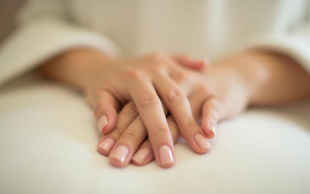 Beautifully manicured hands in a relaxing salon setting
